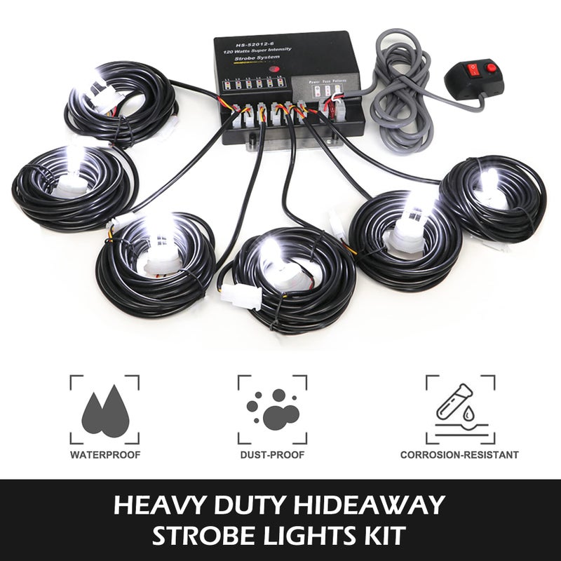 SMALLFATW Hideaway Strobe Lights Kit 6 HID Bulbs 13 Flashing Mode Memory Recall Function, 16 Feet Power Cord with Controller, Emergency Strobe Lights for Trucks Vehicles, White - Image 2